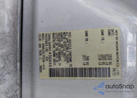 2015 Nissan Altima 2.5 Sl z USA, uszkodzony, nr VIN 1N4AL3AP4FC430488